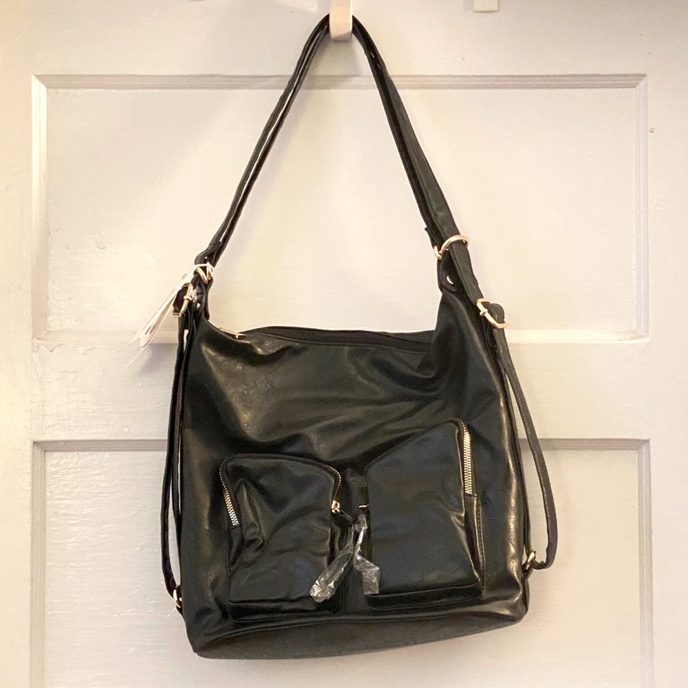 Metro Muse Black Convertible Backpack Vegan Leather Bag NWT